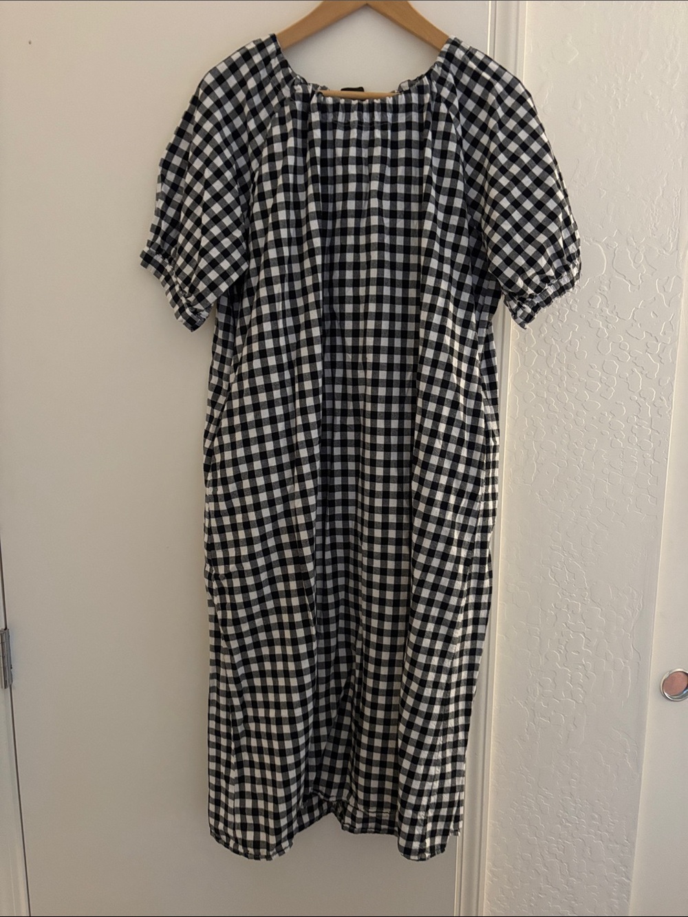 Girls Black and White Gingham Smocked Neck Dress
